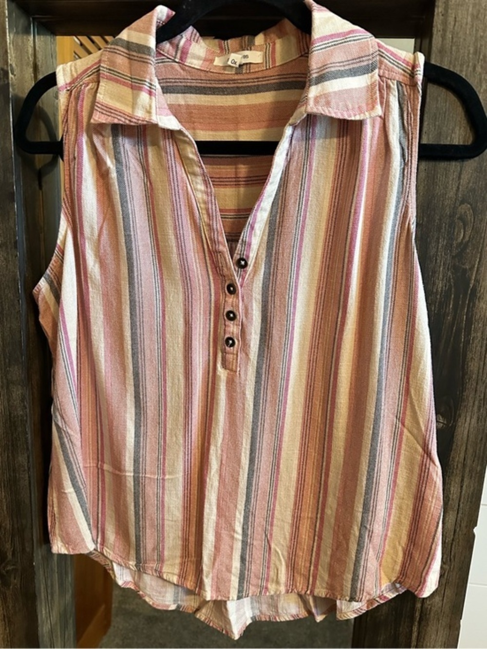 Maurices 0X Linen Blend Sleeveless Striped Tank Top Pink Coral Coastal Vacation